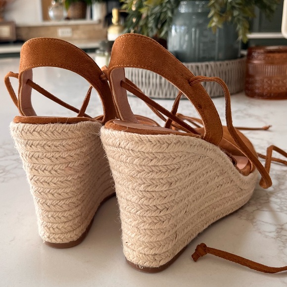 Women's Wedge Platform Espadrille Open Toe Lace-Up Sandals, Cross Strap - Picture 4 of 7